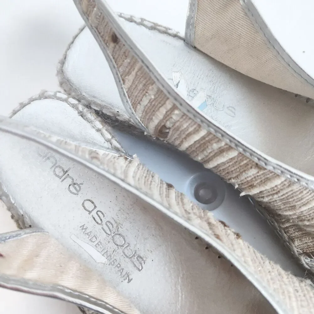 Andre Assous Espadrille Wedge Sandals Women's Size 10 Shoes Metallic Neutral Tan